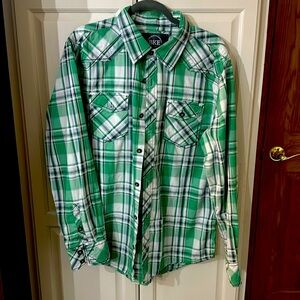 BKE Slim Fit Button Up Shirt Mens XL EASTER Tartan Plaid Cowboy Western